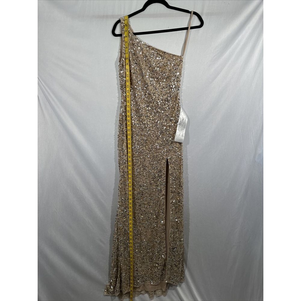 NEW $338 Mac‎ Duggal [ 0 ] Sequin One Shoulder Gown 10729  Nude Gold #S1145 - Picture 7 of 15